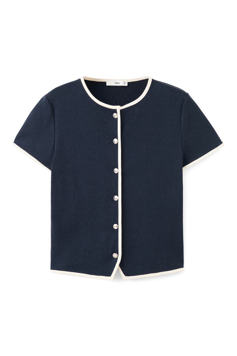 Piped Trim Cotton Button-Up Top, Main, color, DARK NAVY
