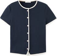 MANGO Piped Trim Cotton Button-Up Top