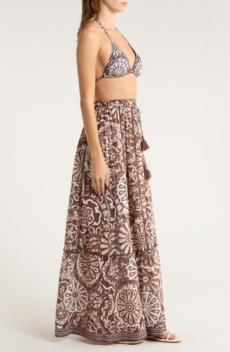 Ramy Brook Ariella Cotton Cover-Up Maxi Skirt, Alternate, color, Beach Brown Combo