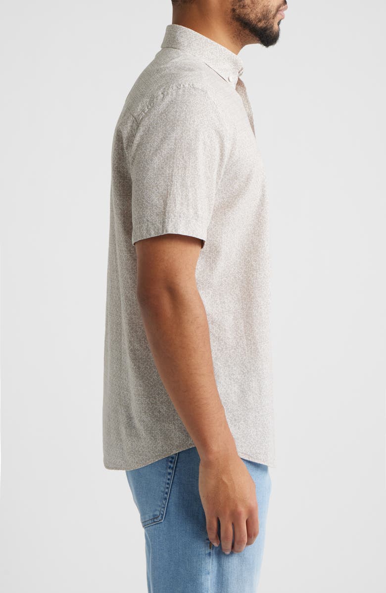 Johnston & Murphy Hampton Geo Print Short Sleeve Stretch Cotton Button-Down Shirt, Alternate, color, Tan Desert Tile