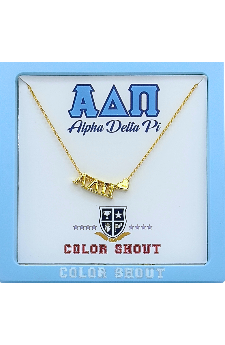 Color Shout Alpha Delta Pi Sorority Gold Heart Necklace, Alternate, color, Yellow Gold