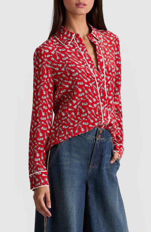 Alice And Olivia Chess-print Piped Shirt In Red