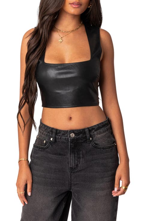 Crescent Faux Leather Crop Top