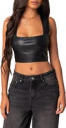 EDIKTED Crescent Faux Leather Crop Top