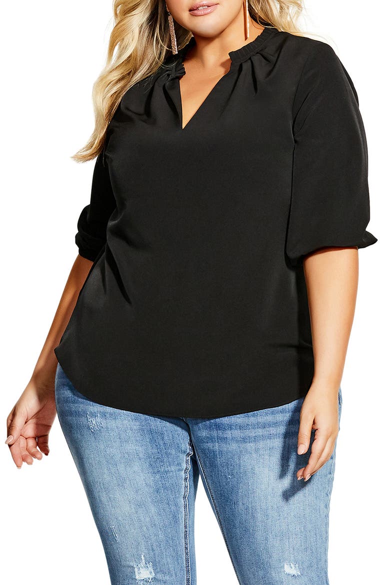 Amore Split Neck Top, Main, color, BLACK