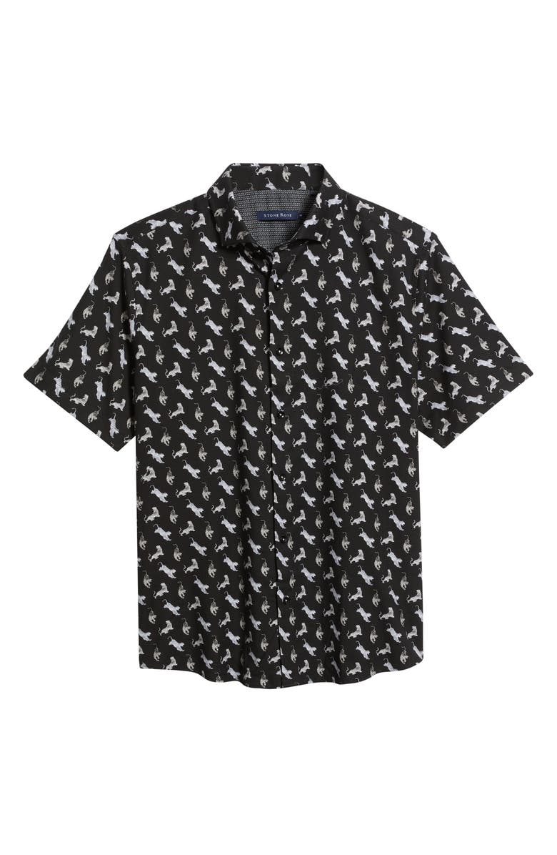 Stone Rose Tiger Print Short Sleeve Button-Up Shirt, Alternate, color, 