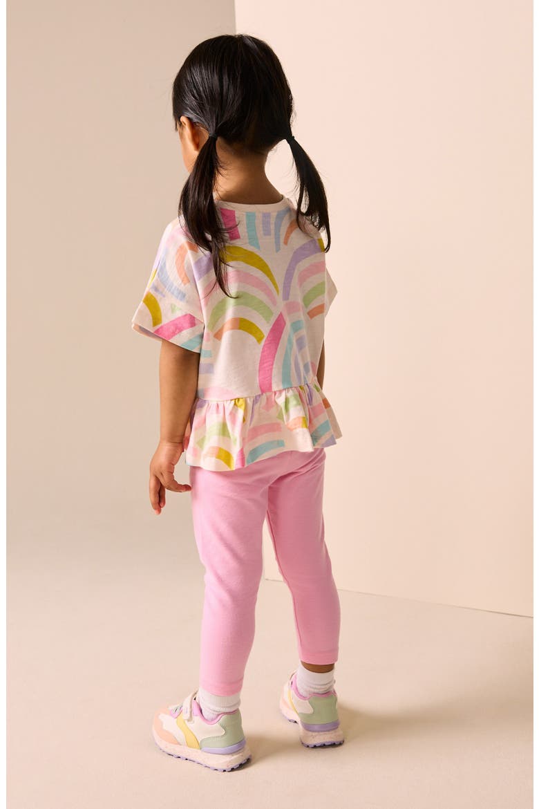 Kids' Rainbow Print Cotton Peplum T-Shirt, Alternate, color, NEUTRAL