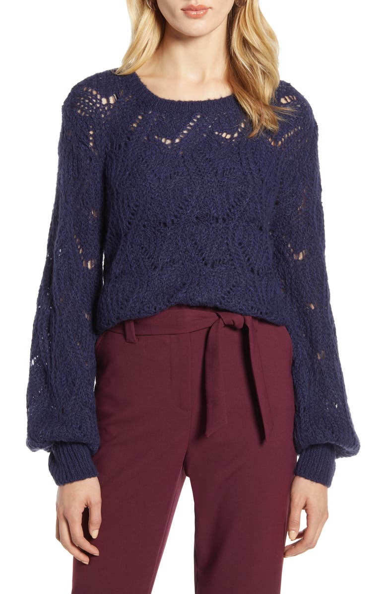 Halogen<sup>®</sup> Pointelle Balloon Sleeve Sweater, Main, color, 