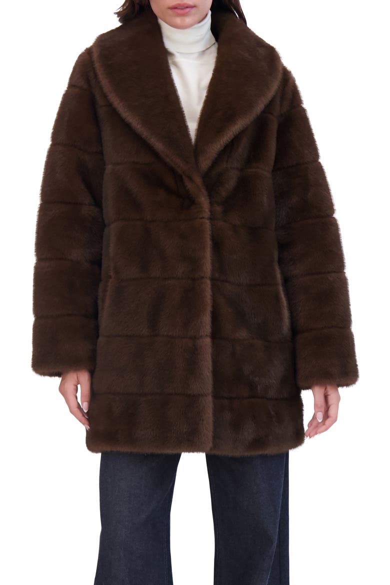 Fur-Free Mink (Faux Fur) Horizontal Stroller, Shawl Collar, Main, color, BROWN