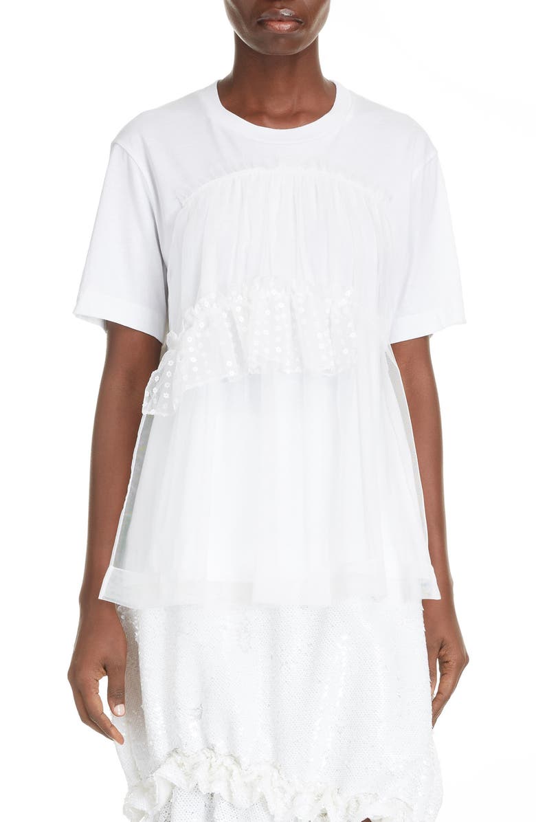 Simone Rocha Sequin Tulle Panel T-Shirt, Main, color, 
