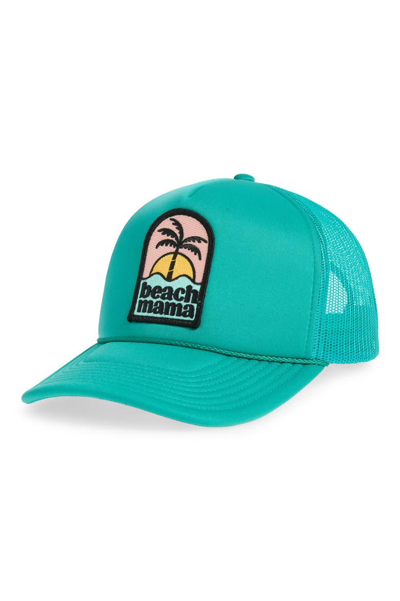 Beach Mama Patch Trucker Hat, Main, color, JADE