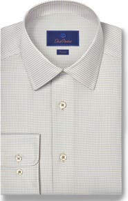 David Donahue Trim Fit Herringbone Check Cotton & Silk Dress Shirt