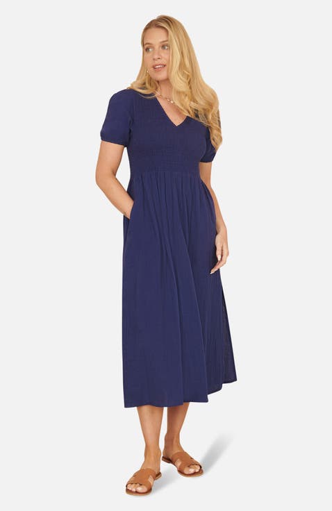 Double Cotton Ruched Midi Dress