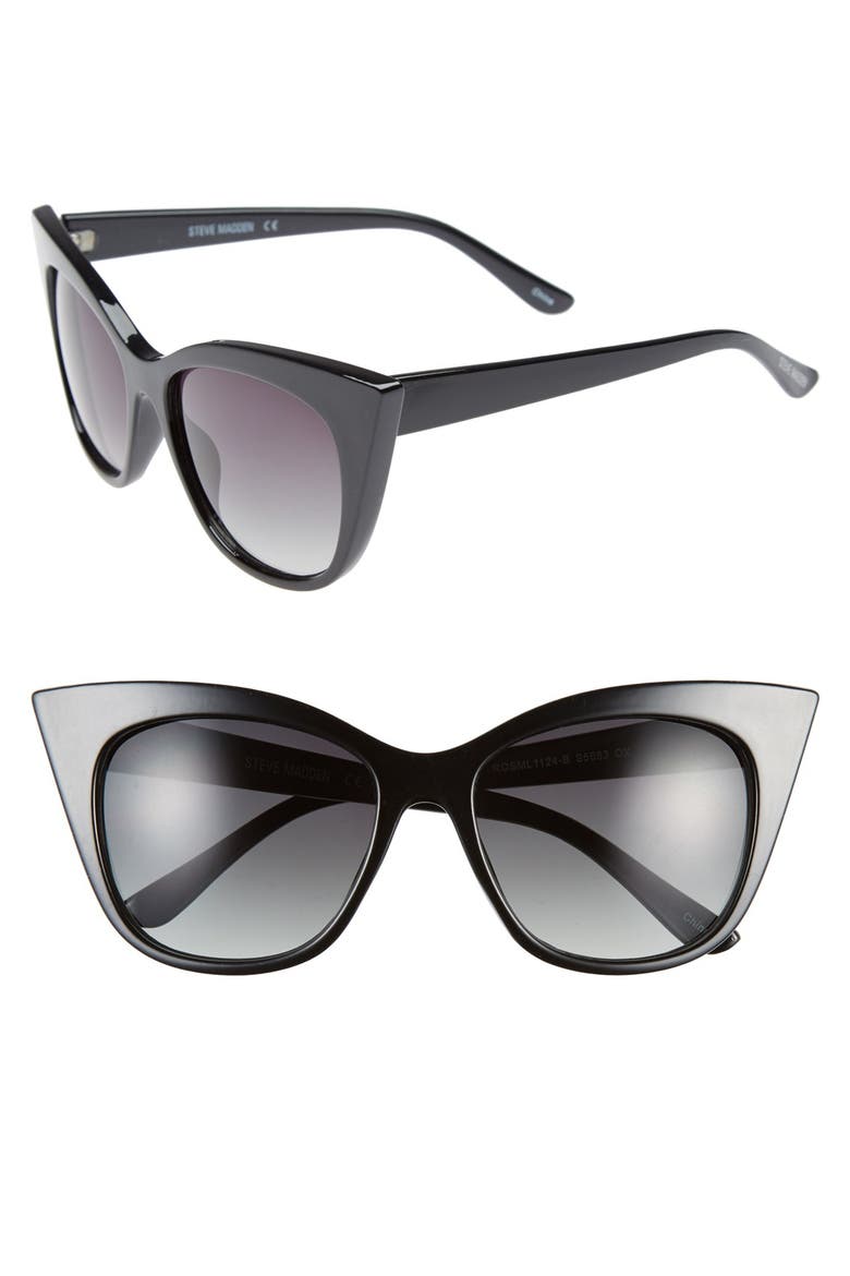 55mm Cat Eye Sunglasses, Main, color, BLACK