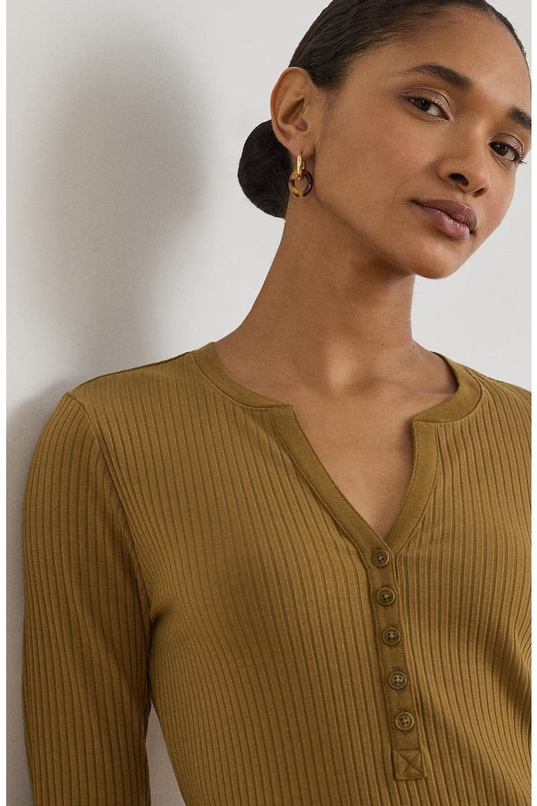 Long Sleeve Henley Midi Dress, Alternate, color, TOBACCO BRONZE BROWN