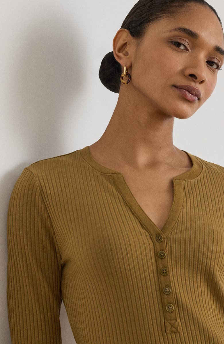 Lauren Ralph Lauren Long Sleeve Henley Midi Dress, Alternate, color, Tobacco Bronze Brown
