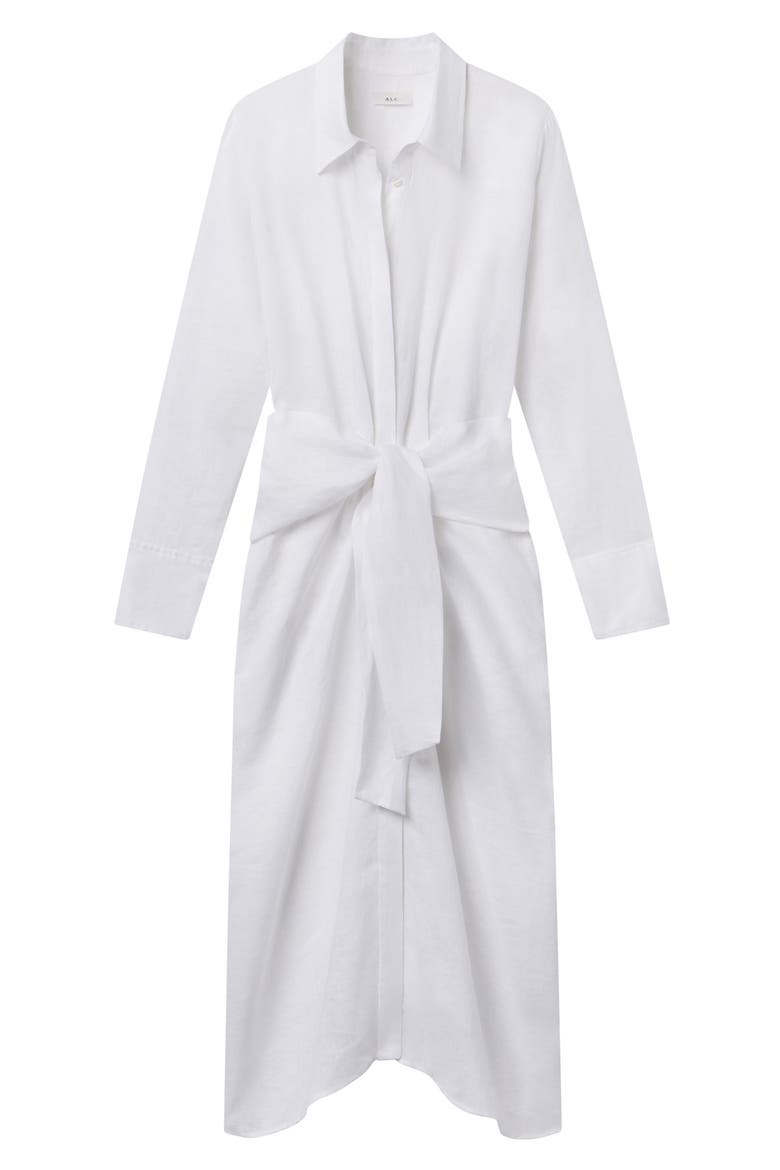 Mila Tie Waist Long Sleeve Maxi Shirtdress, Alternate, color, WHITE