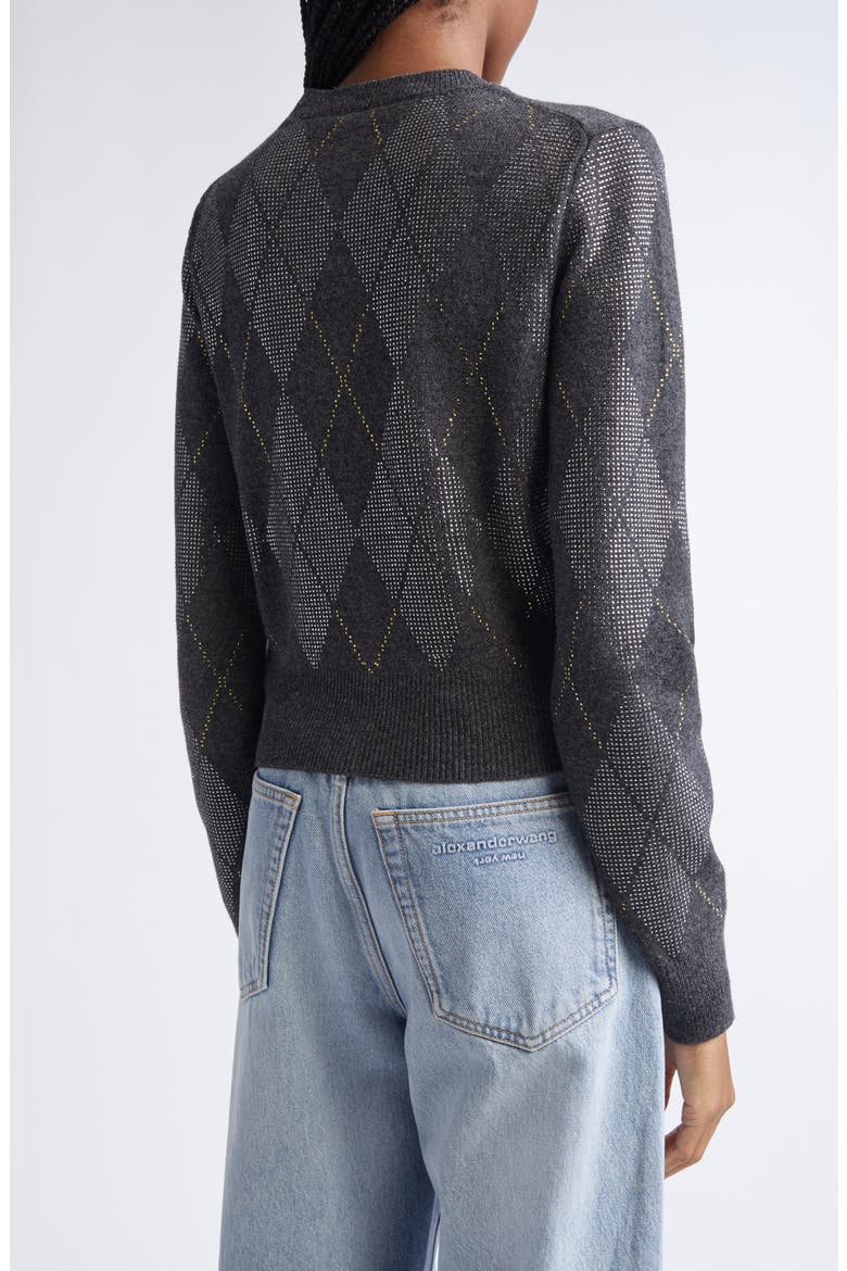 Hotfix Crystal Argyle Crop Wool Blend Cardigan, Alternate, color, GRAPHITE