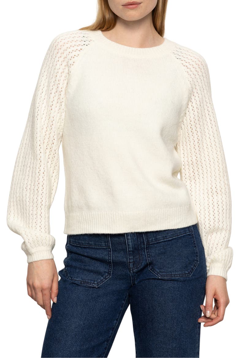 Cozy Moment Pointelle Sleeve Detail Sweater, Main, color, CHALK