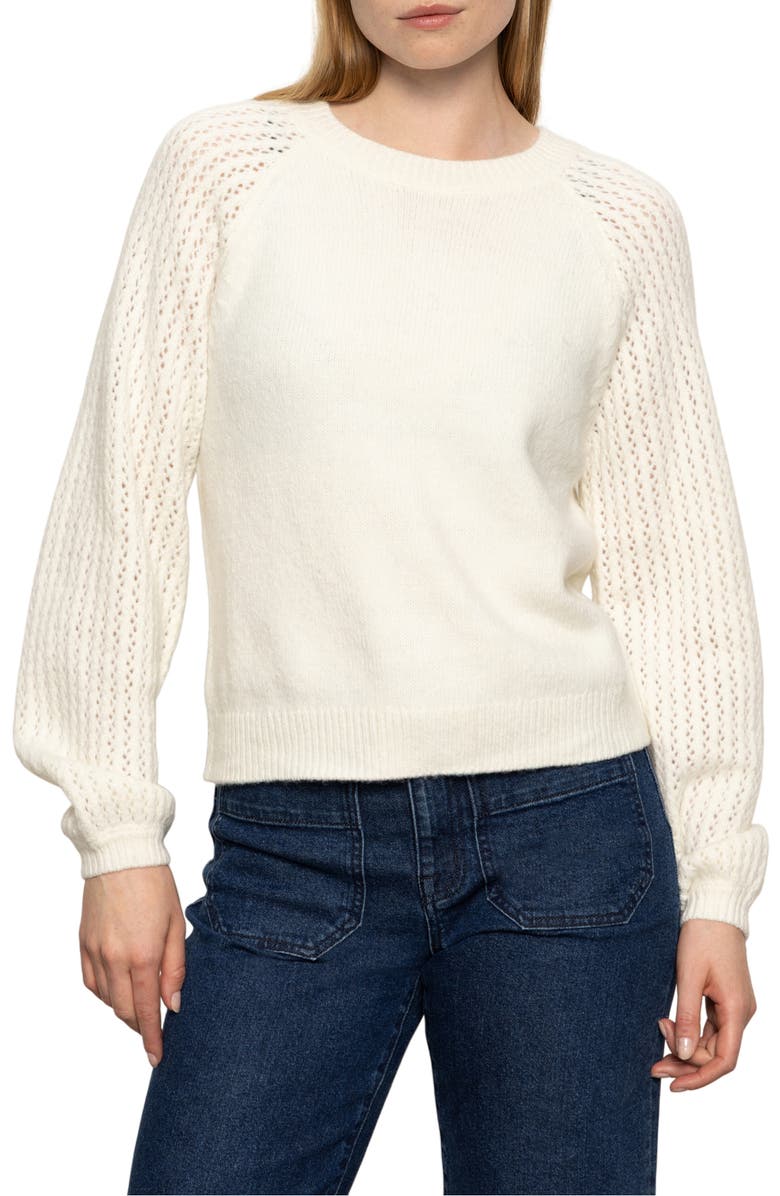 Sanctuary Cozy Moment Pointelle Sleeve Detail Sweater, Main, color, Chalk