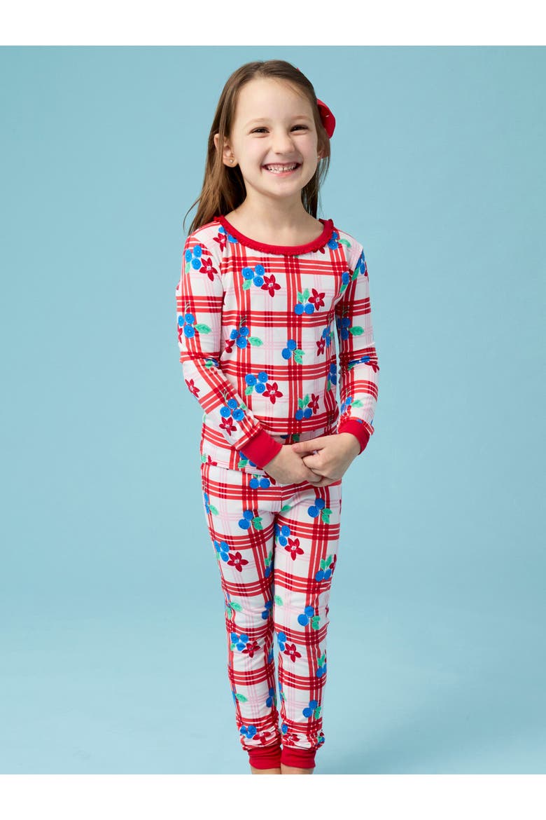 Modal Blend Ruffle Long Sleeve Pajama Set, Alternate, color, Red White & Blueberry