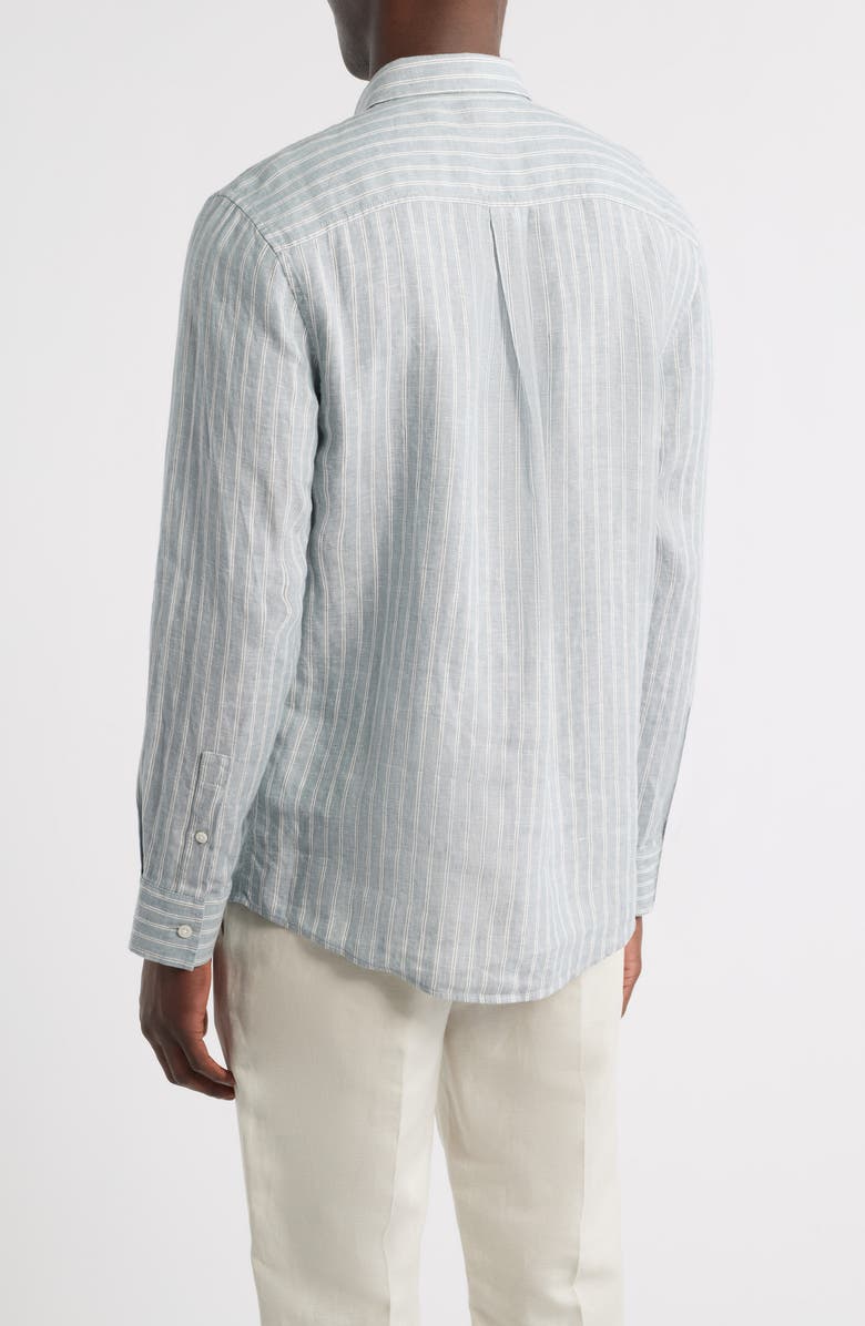 Nordstrom Pinstripe Linen Button-Up Shirt, Alternate, color, Blue Spruce Cliff Stripe