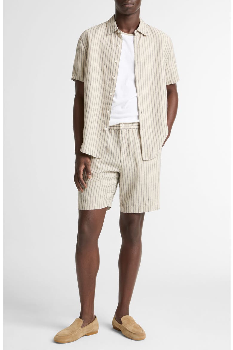 Ballstone Stripe Short Sleeve Hemp Button-Up Shirt, Alternate, color, PARCHMENT/ COASTAL STRIPES