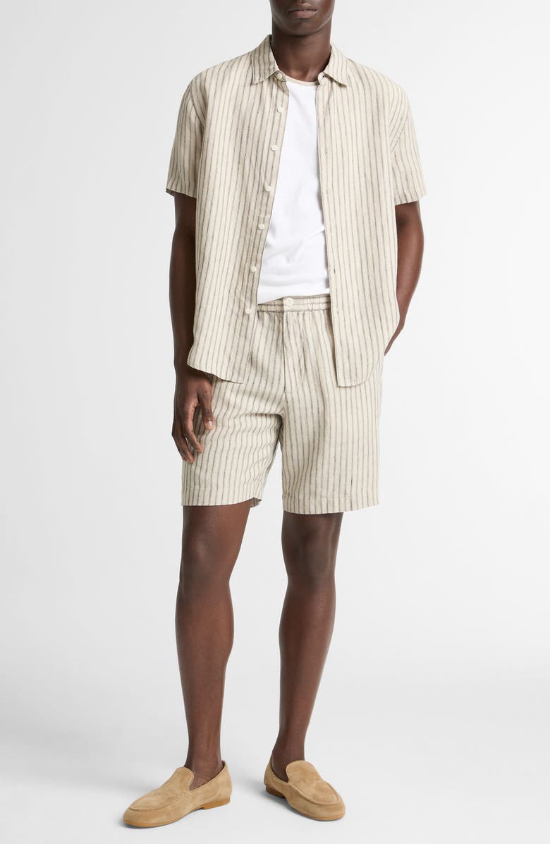 Vince Ballstone Stripe Short Sleeve Hemp Button-Up Shirt, Alternate, color, Parchment/ Coastal Stripes