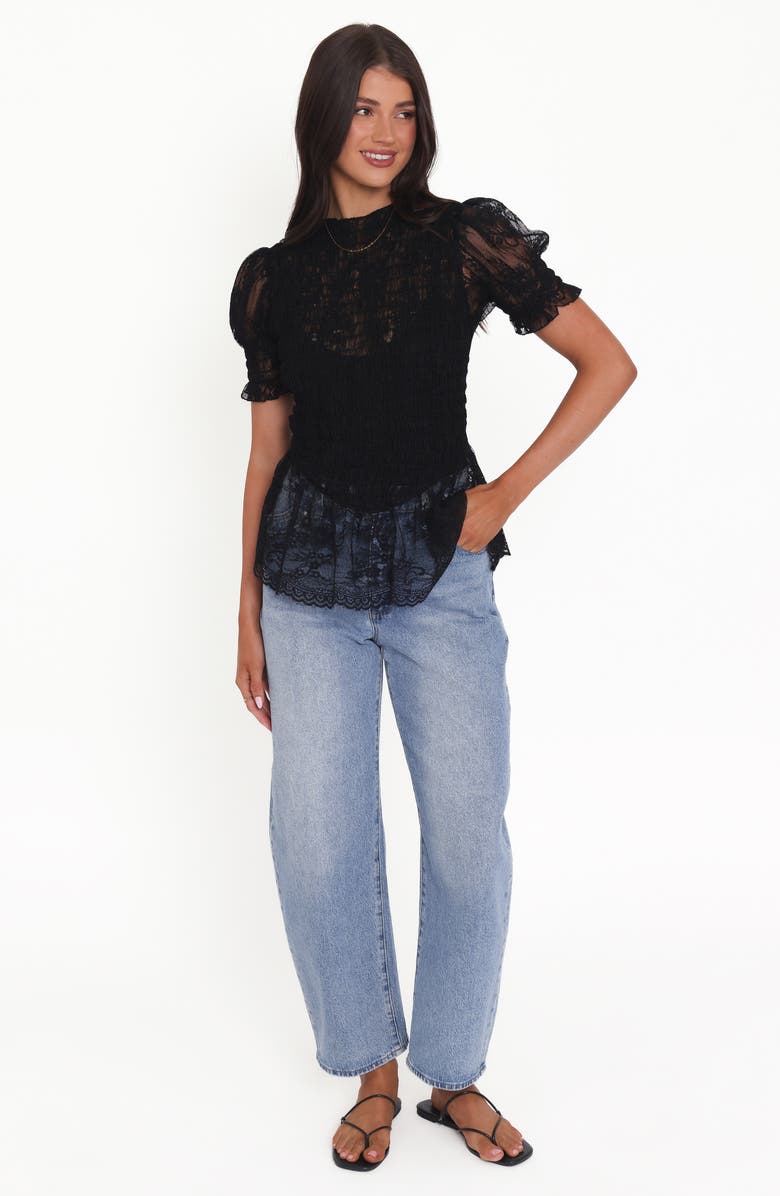 Petal & Pup Adeline Smocked Peplum Lace Top, Alternate, color, Black