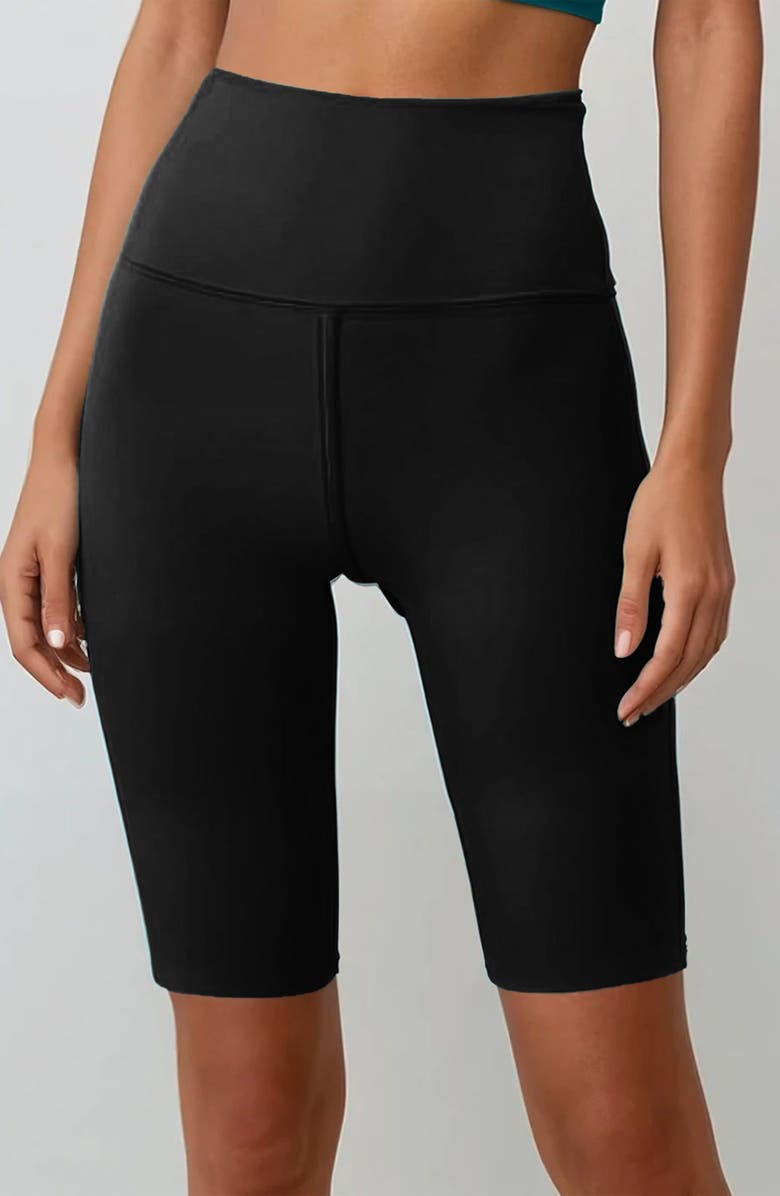 Calypsa Tummy Control Long Bike Swim Shorts, Main, color, Black