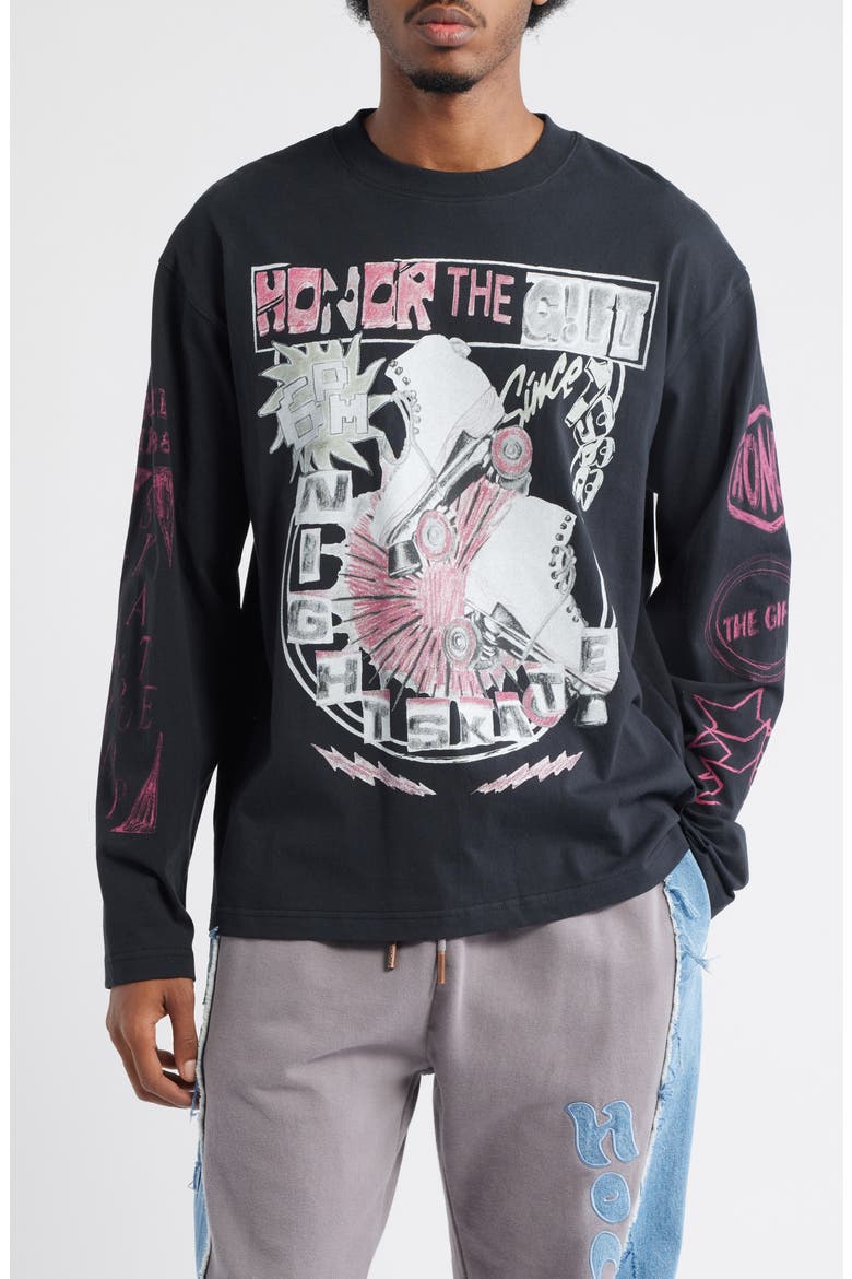 Night Skate Long Sleeve Cotton Graphic T-Shirt, Main, color, BLACK