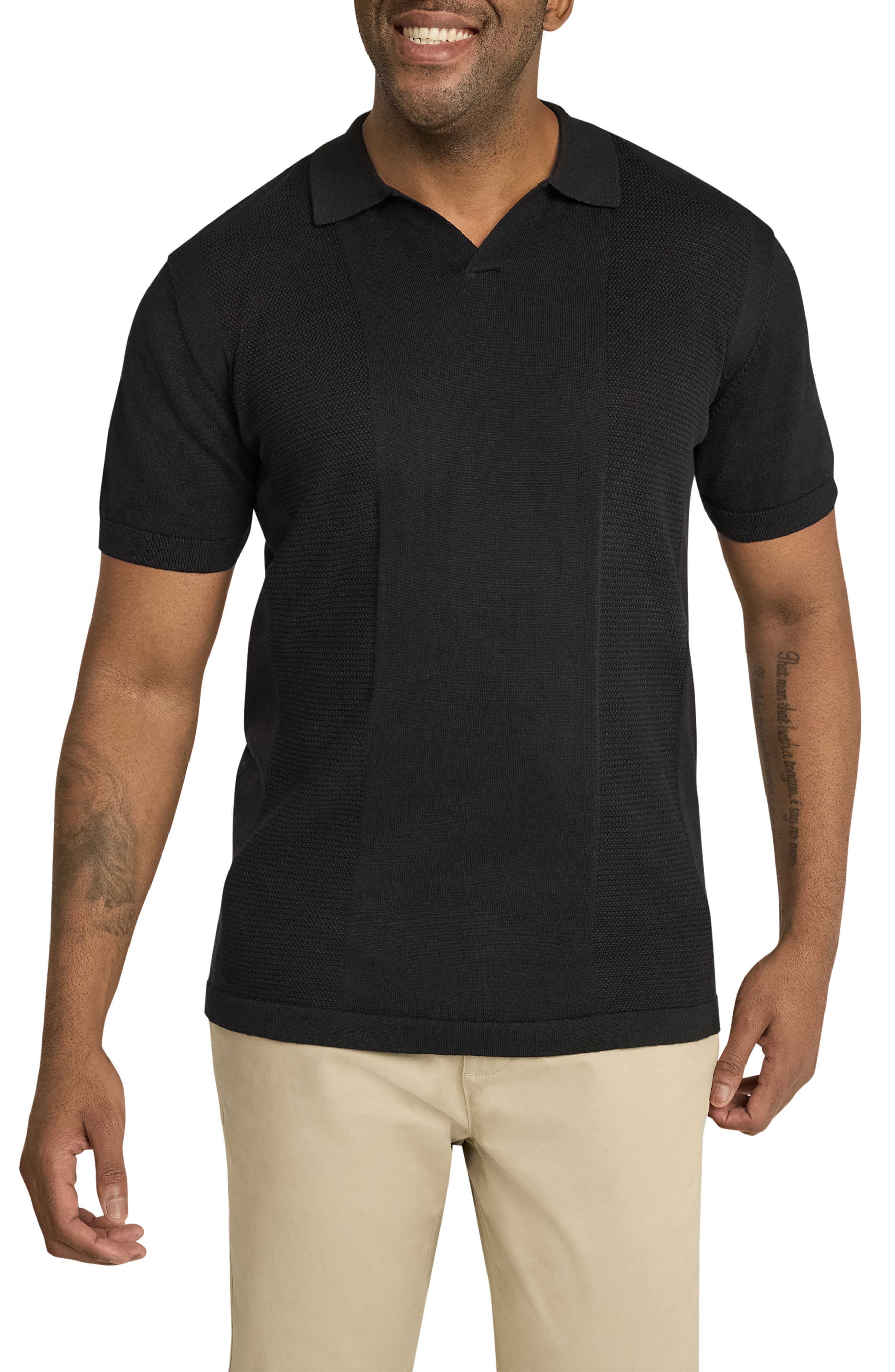 Johnny Bigg Lloyd Textured Johnny Collar Polo in Black 