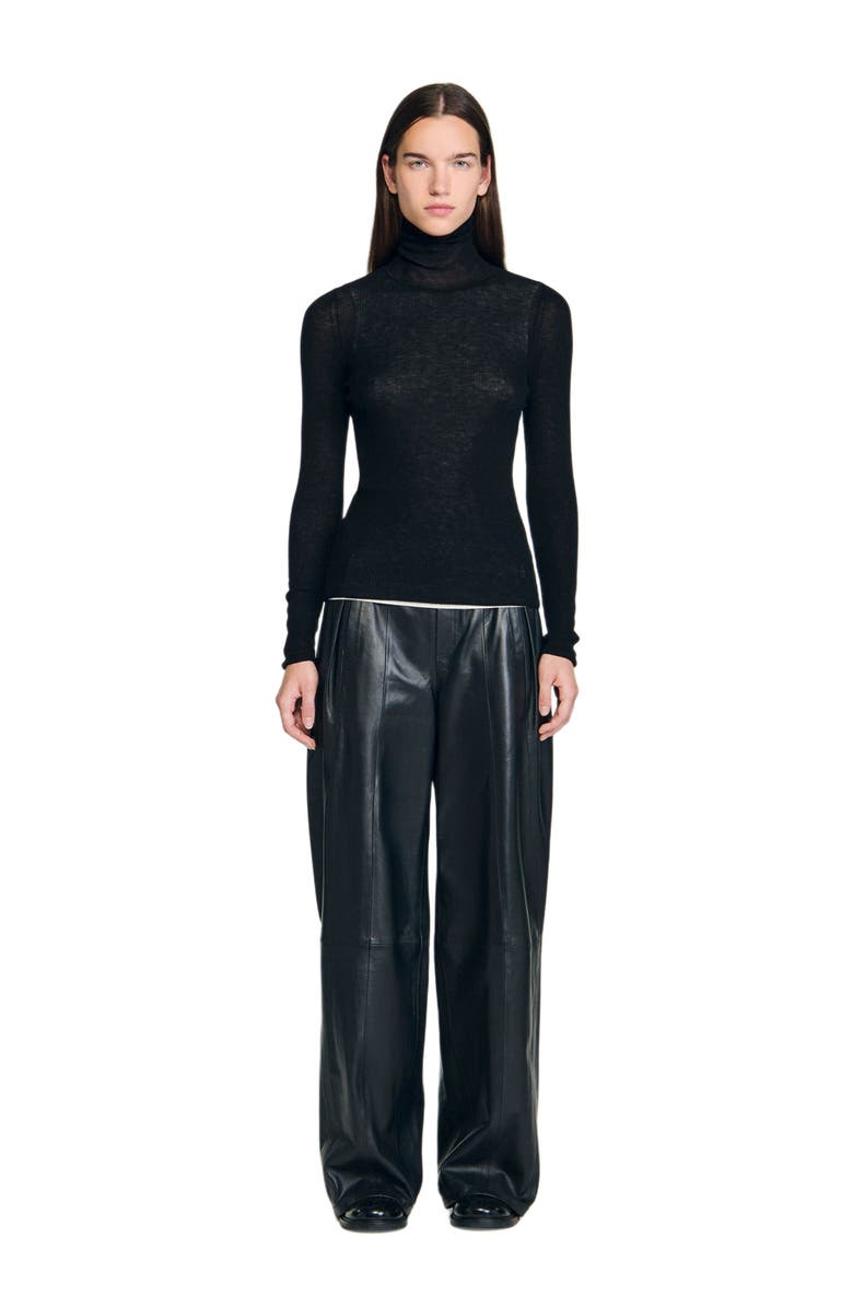SANDRO Layered turtleneck sweater, Alternate, color, Black