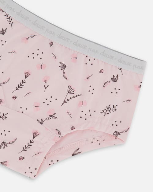 Deux Par Deux Girl's Printed Organic Cotton Boyshort Panty Small Pink Flowers On Pale Pink Backgroun In Pink Flowers On Pale Pink