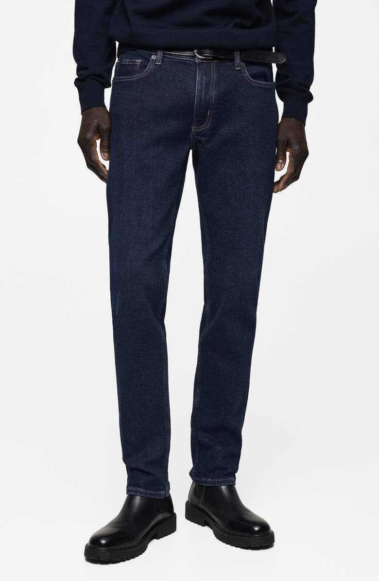 MANGO Jan Slim Tapered Leg Jeans, Main, color, Open Blue