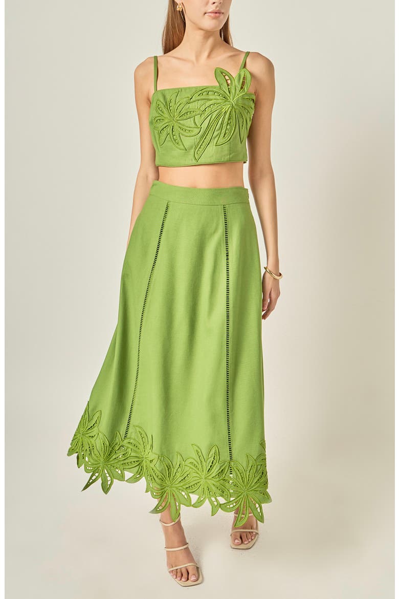 Palm Tree Embroidered Midi Skirt, Alternate, color, GREEN