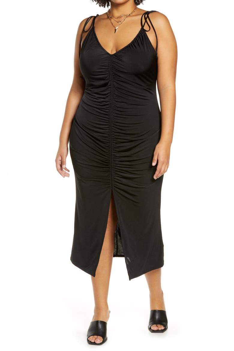 Ruched Slipdress, Main, color, BLACK