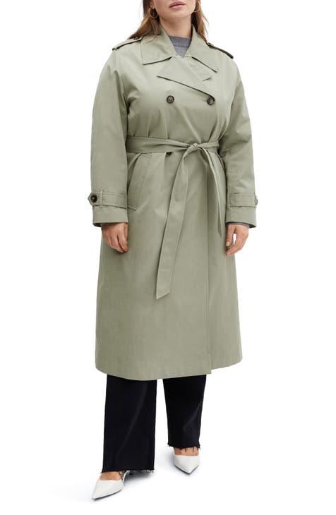 Woman selling Trench Coat White & Dark Green