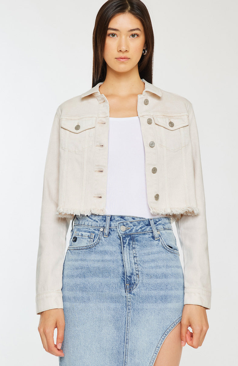 KanCan Ellie Cropped Denim Jacket, Main, color, Ecru