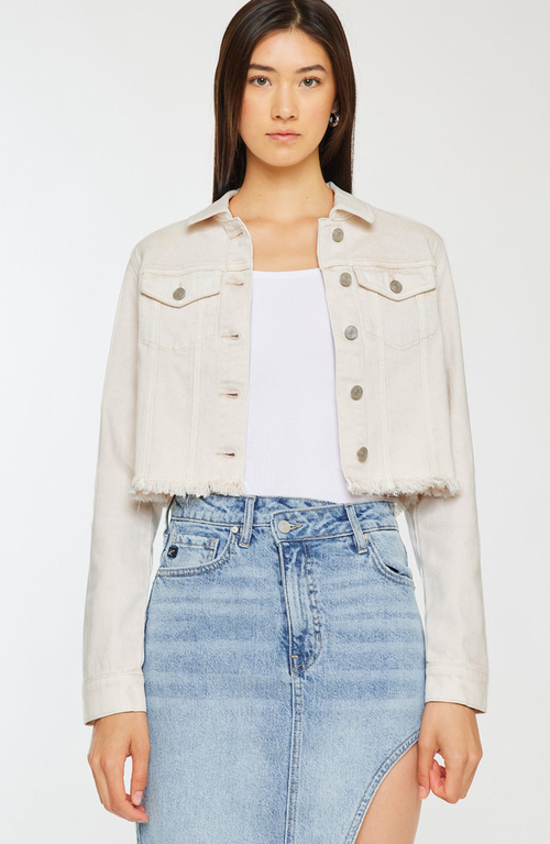Kancan Ellie Cropped Denim Jacket In White