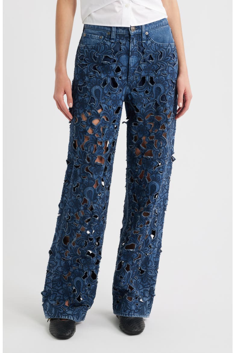 Logan Floral Cutout Mid Rise Wide Leg Jeans, Main, color, HYACN