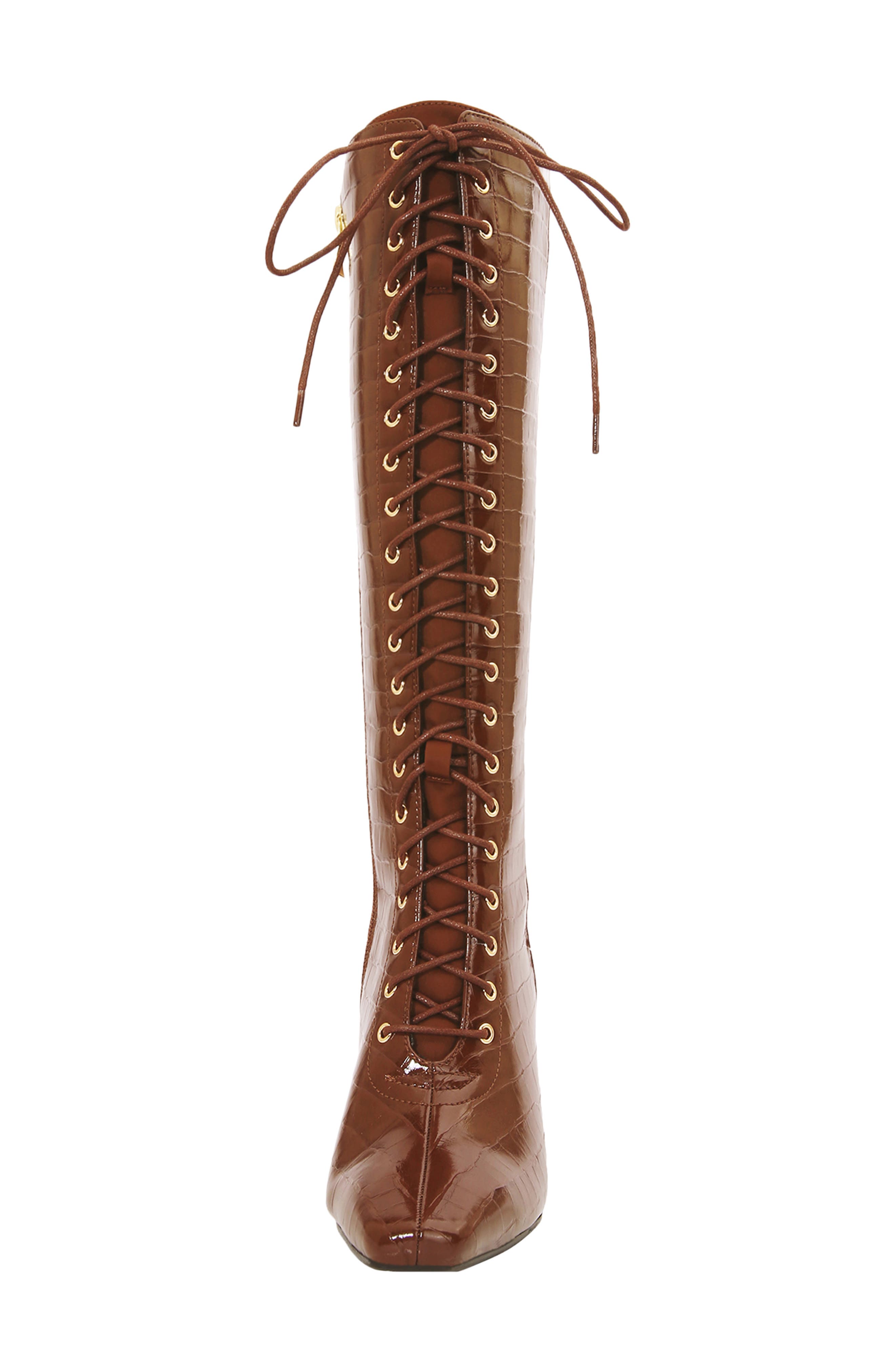 Lark Croc Embossed Faux Leather Knee High Boot, Alternate, color, BROWN