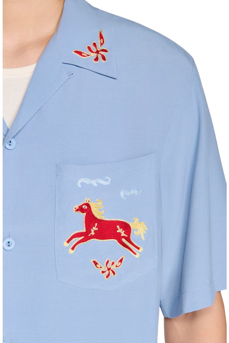 Embroidered horse loose-fit shirt, Alternate, color, Blue