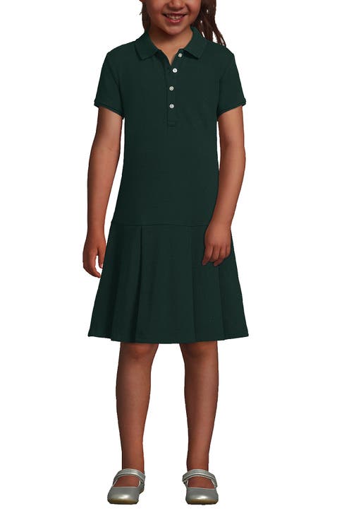 School Uniform Girls Short Sleeve Mesh Pleated Polo Dress