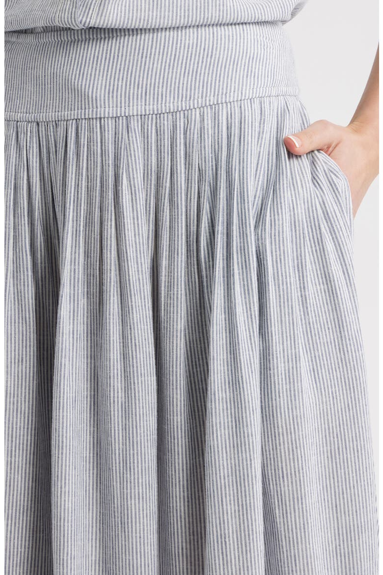 Pull-On Linen Blend Midi Skirt, Alternate, color, BLUE VINTAGE LEAH STRIPE