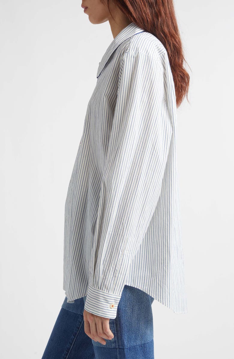 KURO Quiet Stripe Piped Cotton Button-Up Shirt, Alternate, color, White