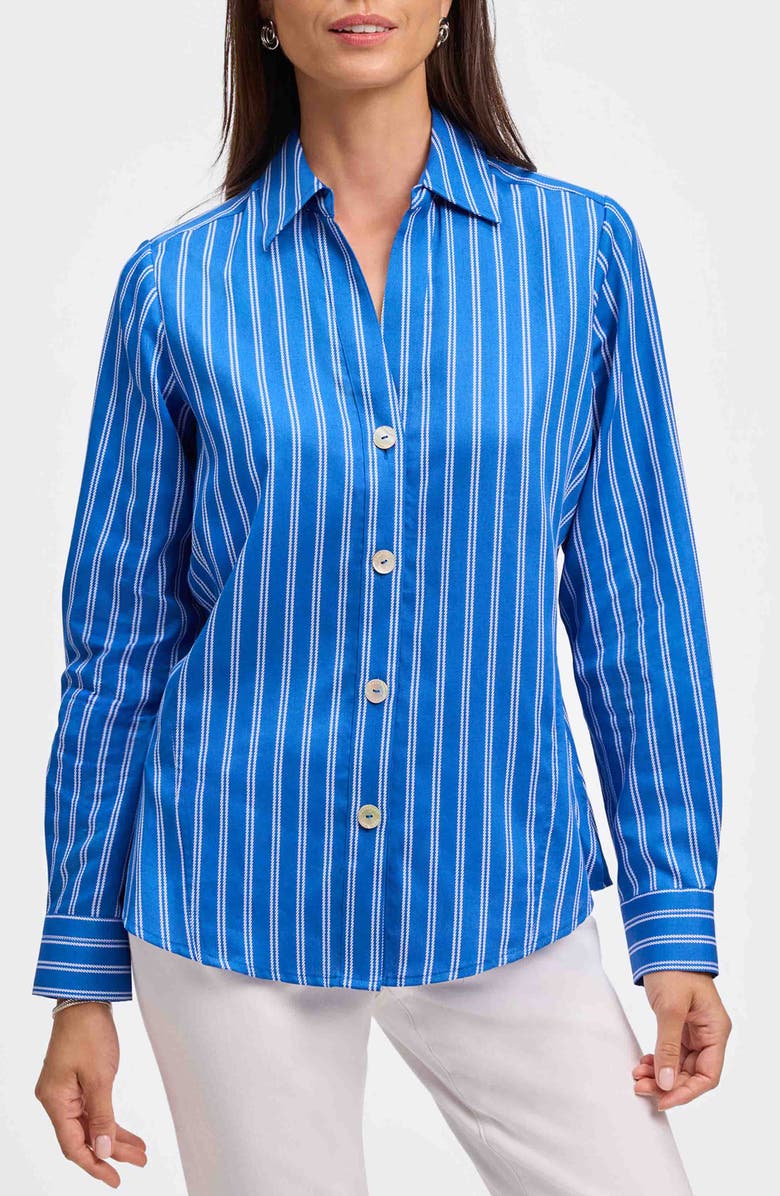 Foxcroft Paityn Stripe Cotton Button-Up Shirt, Main, color, Cobalt Blue/ White