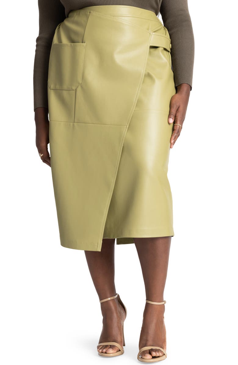 ELOQUII Asymmetric Faux Leather Skirt, Main, color, 