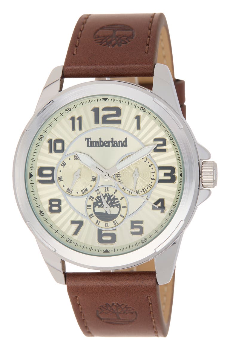 Dress Sport Quartz Chronograph Leather Strap Watch, 45mm, Main, color, DARK BROWN