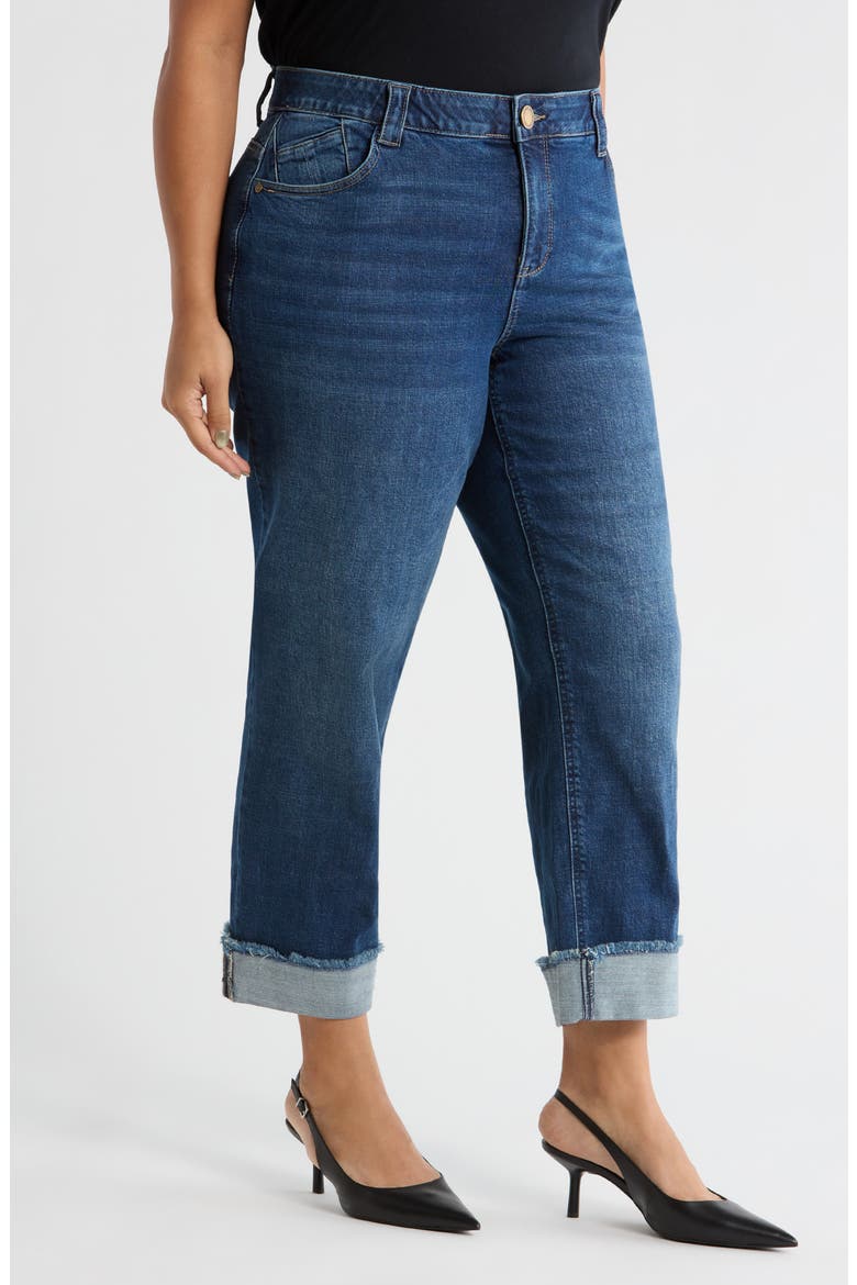 Cuffed High Waist Straight Leg Jeans, Alternate, color, BLUE